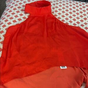 Naked Zebra Fiery orange mock neck high low Top